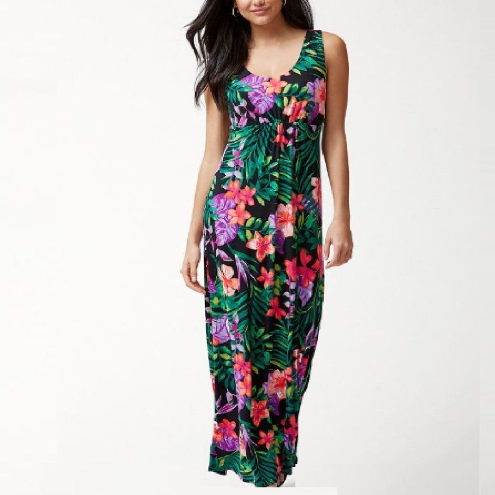 TOMMY BAHAMA Tambour Maxi Dress, S, Black/Multicolor Floral, Tank/Scoop, Jersey - Picture 5 of 12